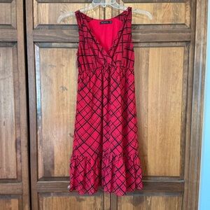 The Limited Red & Black Chiffon Lined Sleeveless V-Neck Midi Dress, Size Small